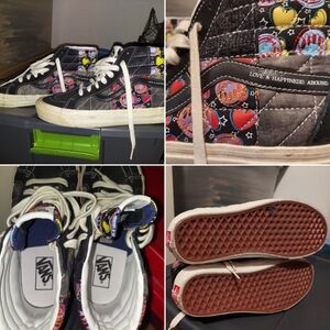 Vans High-Top Sneakers - Black with Colorful 4 Eyed Smiley